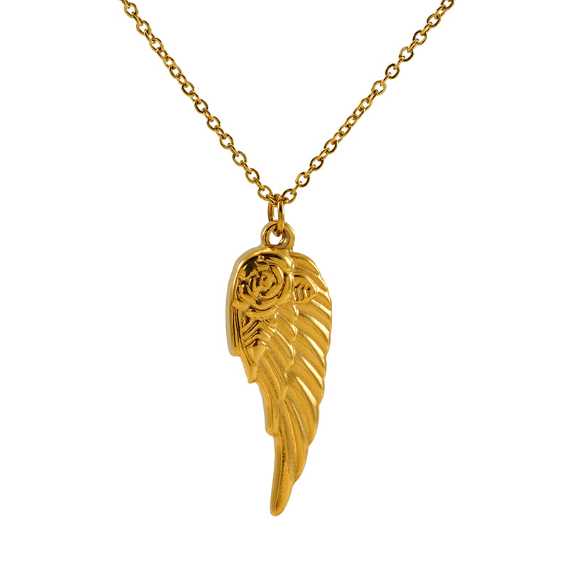 1 Stück Simple Series Simple Wings Edelstahl 18K vergoldete Unisex-Anhänger-Halsketten h5 